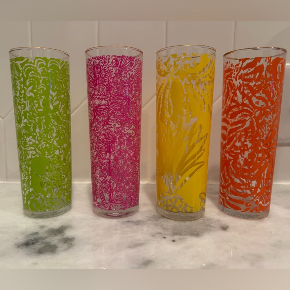 Set of 4 Tall Lily Pulitzer For Target Glasses 7 " Tall